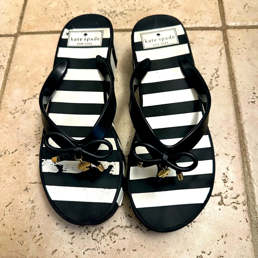 Kate Spade Black and White Striped Sandals with Bow